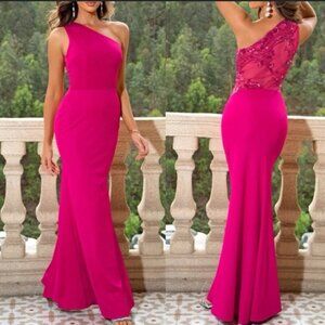 Luxe one shoulder sequins party formal evening dress